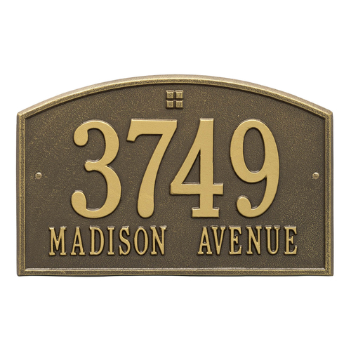 Cape Charles Address Plaque with a Antique Brass Finish, Standard Wall Mount with Two Lines of Text