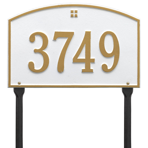 Cape Charles Address Plaque with a White & Gold Finish, Standard Lawn Size with One Line of Text