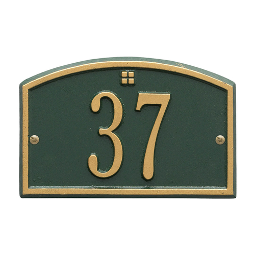 Cape Charles Address Plaque with a Green & Gold Finish Petite Wall Mount Size with One Line of Text