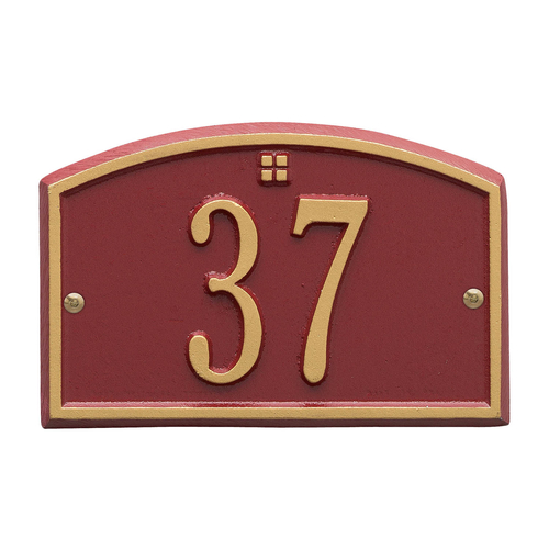 Cape Charles Address Plaque with a Red & Gold Finish Petite Wall Mount Size with One Line of Text