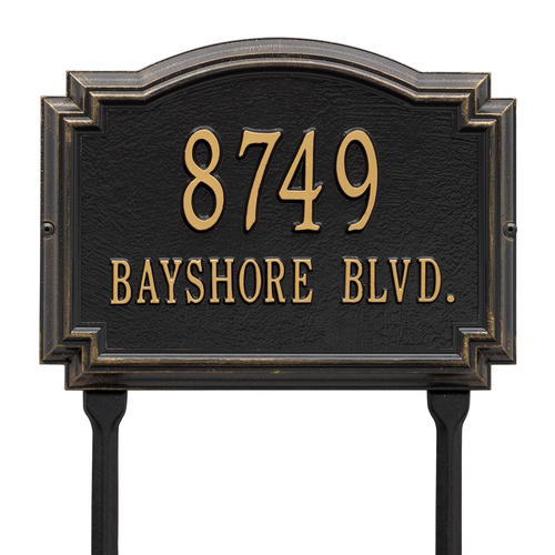 Williamsburg Address Plaque with a Black & Gold Finish, Standard Lawn Size with Two Lines of Text