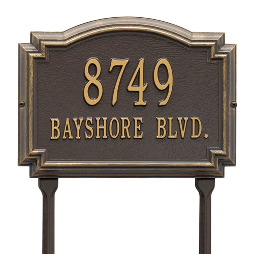 Williamsburg Address Plaque with a Bronze & Gold Finish, Standard Lawn Size with Two Lines of Text