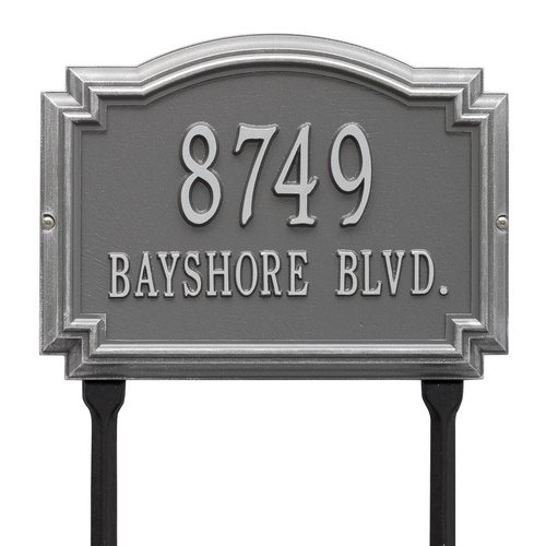 Williamsburg Address Plaque with a Pewter & Silver Finish, Standard Lawn Size with Two Lines of Text