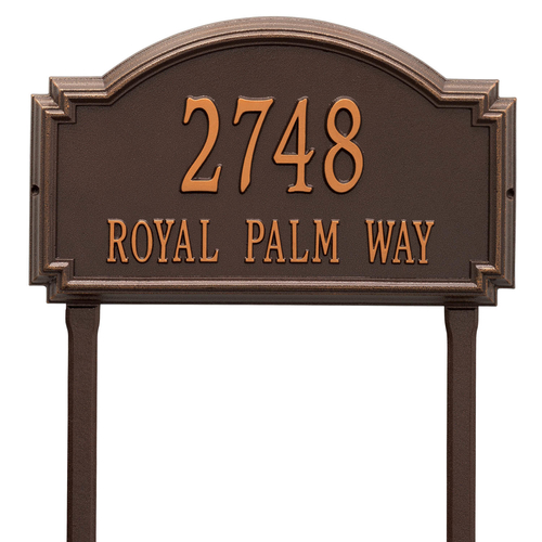 Williamsburg Address Plaque with a Antique Copper Finish, Estate Lawn Size with Two Lines of Text