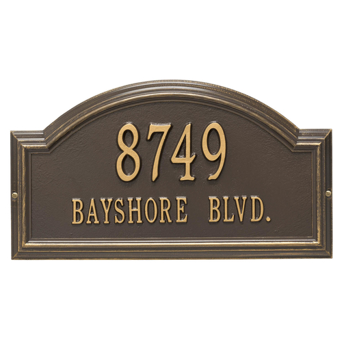Providence Arch Address Plaque with a Bronze & Gold Finish, Standard Wall Mount with Two Lines of Text