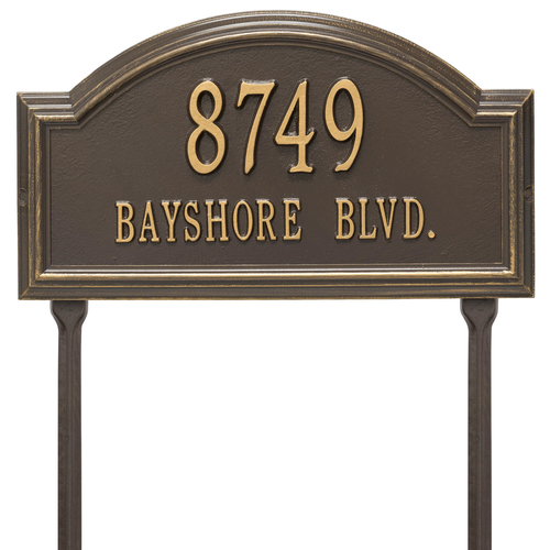 Providence Arch Address Plaque with a Bronze & Gold Finish, Standard Lawn Size with Two Lines of Text