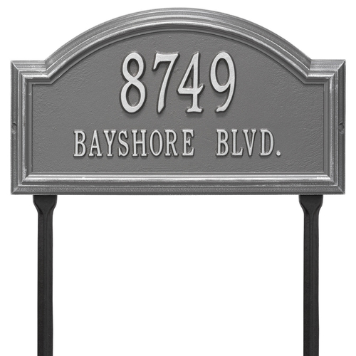 Providence Arch Address Plaque with a Pewter & Silver Finish, Standard Lawn Size with Two Lines of Text
