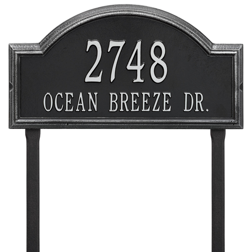 Providence Arch Address Plaque with a Black & Silver Finish, Finish, Estate Lawn Size with Two Lines of Text