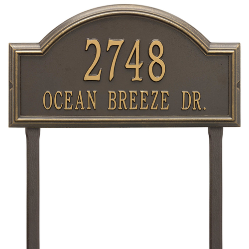 Providence Arch Address Plaque with a Bronze & Gold Finish, Finish, Estate Lawn Size with Two Lines of Text