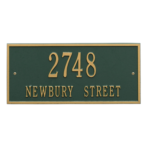 Hartford Address Plaque with a Green & Gold Finish, Finish, Standard Size for Wall with Two Lines of Text