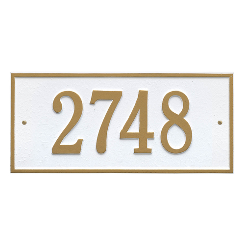 Hartford Address Plaque with a White & Gold Finish, Standard Wall Mount with One Line of Text