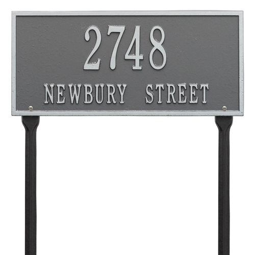 Hartford Address Plaque with a Pewter & Silver Finish, Standard Lawn with Two Lines of Text