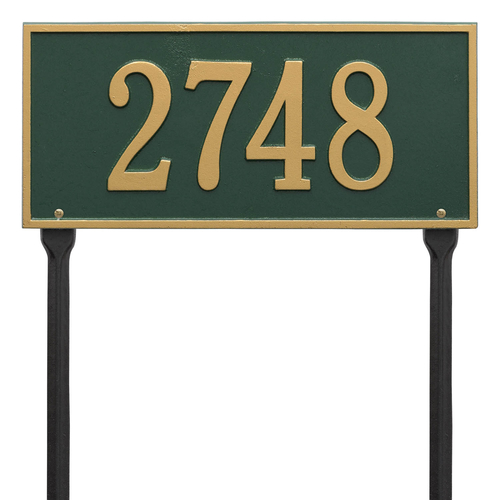 Hartford Address Plaque with a Green & Gold Finish, Standard Lawn Size with One Line of Text