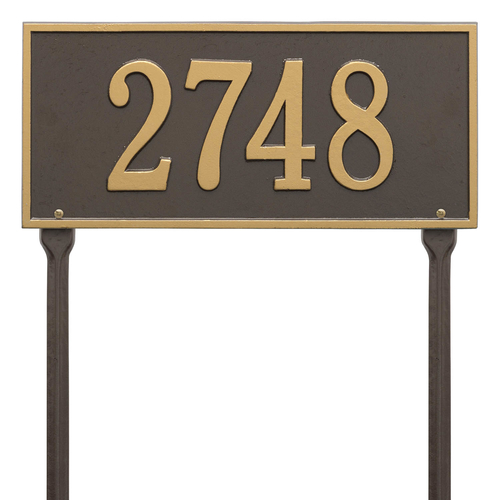 Hartford Address Plaque with a Bronze & Gold Finish, Standard Lawn Size with One Line of Text