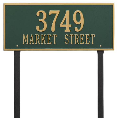 Hartford Address Plaque with a Green & Gold Finish, Estate Lawn with Two Lines of Text