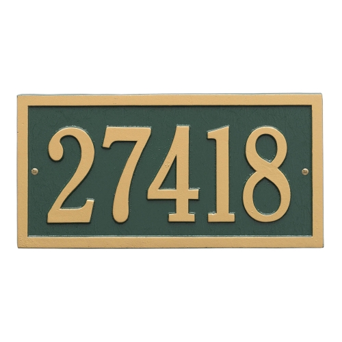 Bismark Address Plaque with a Green & Gold Finish, Standard Wall Mount with One Line of Text