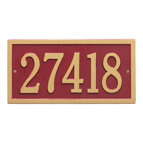 Bismark Address Plaque with a Red & Gold Finish, Standard Wall Mount with One Line of Text