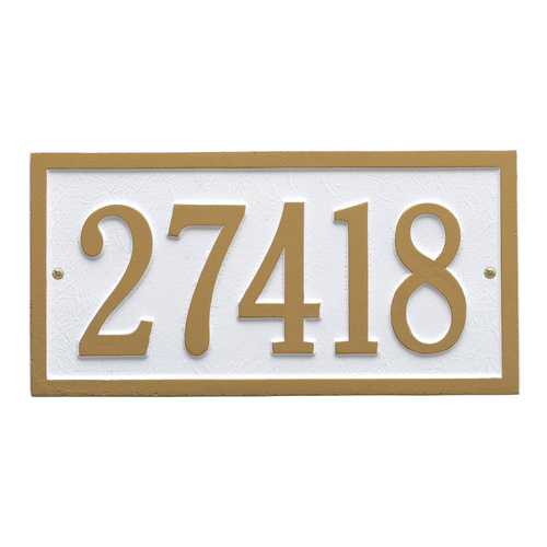 Bismark Address Plaque with a White & Gold Finish, Standard Wall Mount with One Line of Text