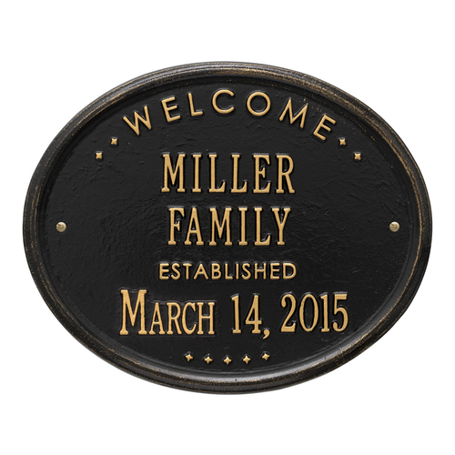 Welcome Oval FAMILY Established Personalized Plaque Black & Gold