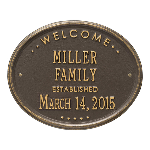 Welcome Oval FAMILY Established Personalized Plaque Bronze & Gold