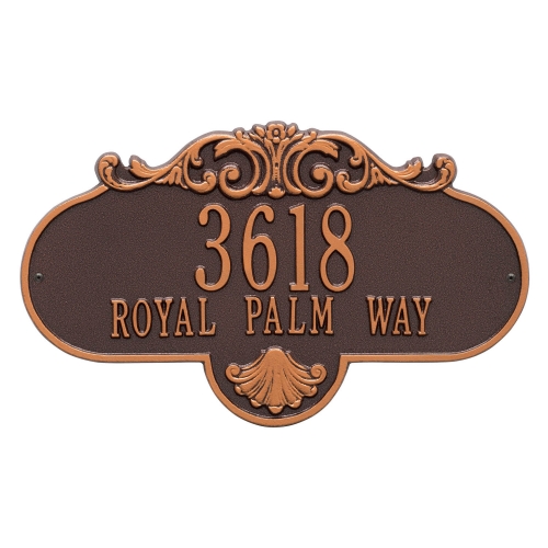 Rochelle Address Plaque with a Antique Copper Grande Wall Mount with Two Lines of Text