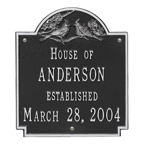 Cardinal Wedding Plaque Black & Silver Finish, Standard Wall Mount with Two Lines of Text