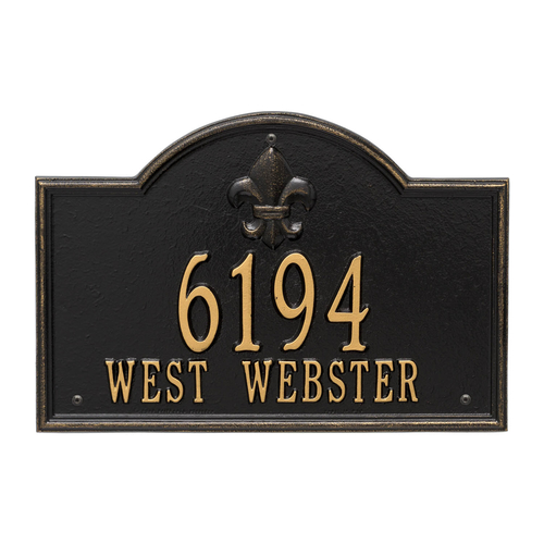 Bayou Vista Address Plaque with a Black & Gold Finish, Standard Wall Mount with Two Lines of Text