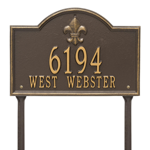 Bayou Vista Address Plaque with a Bronze & Gold Finish, Standard Lawn with Two Lines of Text