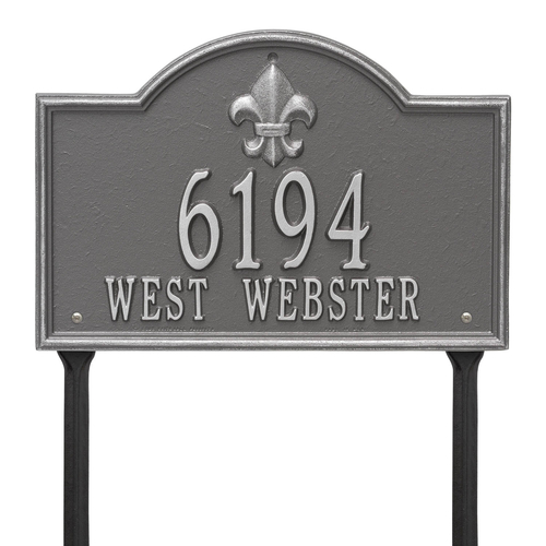 Bayou Vista Address Plaque with a Pewter Silver Finish, Standard Lawn with Two Lines of Text