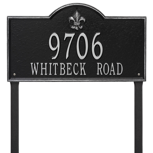 Bayou Vista Address Plaque with a Black & Silver Finish, Estate Lawn with Two Lines of Text