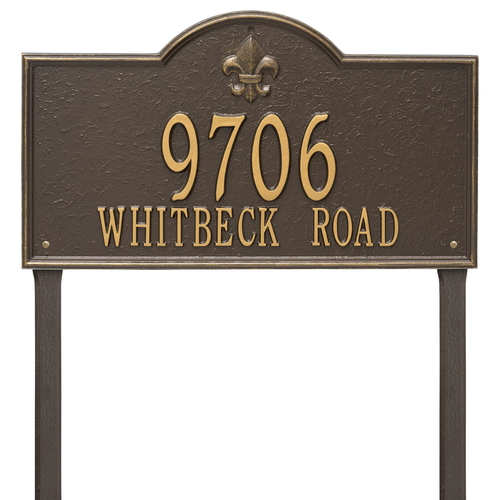 Bayou Vista Address Plaque with a Bronze & Gold Finish, Estate Lawn with Two Lines of Text