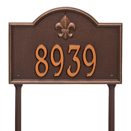Bayou Vista Address Plaque with a Antique Copper Finish, Standard Lawn Size with One Line of Text