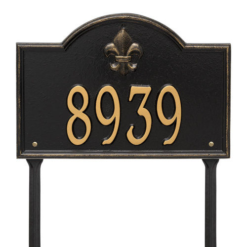 Bayou Vista Address Plaque with a Black & Gold Finish, Standard Lawn Size with One Line of Text