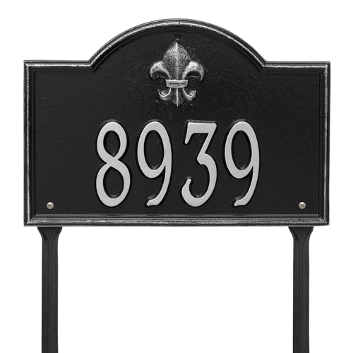 Bayou Vista Address Plaque with a Black & Silver Finish, Standard Lawn Size with One Line of Text