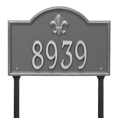 Bayou Vista Address Plaque with a Pewter Silver Finish, Standard Lawn Size with One Line of Text