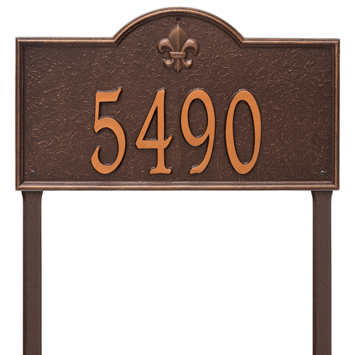 Bayou Vista Address Plaque with a Antique Copper Finish, Estate Lawn Size with One Line of Text