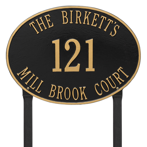 Large Hawthorne Oval Address Plaque with a Lawn Black & Gold