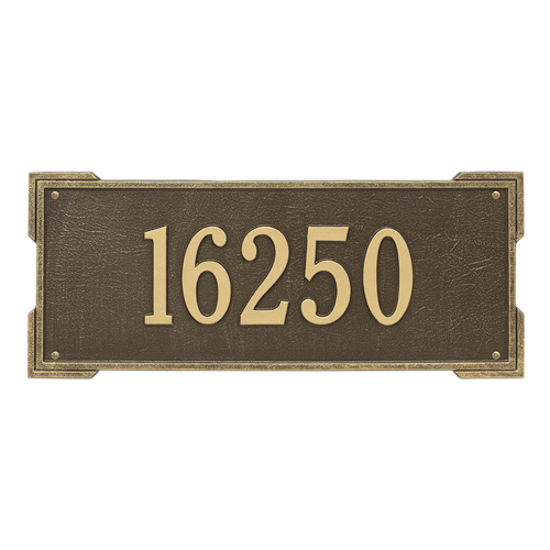 Rectangle Shape Address Plaque Named Roanoke with a Antique Brass Finish, Estate Wall with One Line of Text