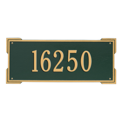 Rectangle Shape Address Plaque Named Roanoke with a Green & Gold Finish, Estate Wall with One Line of Text