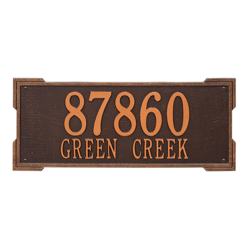 Rectangle Shape Address Plaque Named Roanoke with a Antique Copper Finish, Estate Wall with Two Lines of Text