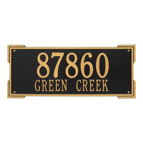 Rectangle Shape Address Plaque Named Roanoke with a Black & Gold Finish, Estate Wall with Two Lines of Text