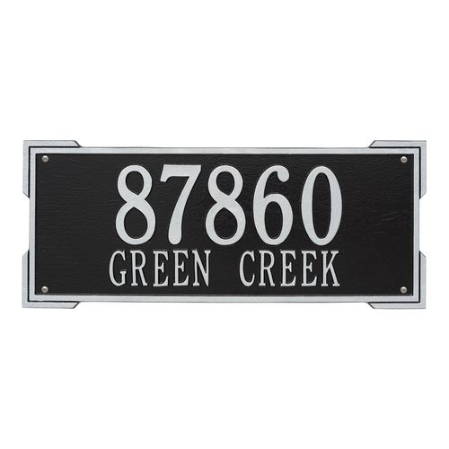 Rectangle Shape Address Plaque Named Roanoke with a Black & Silver Finish, Estate Wall with Two Lines of Text