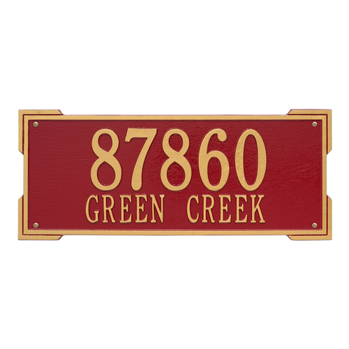 Rectangle Shape Address Plaque Named Roanoke with a Red & Gold Finish, Estate Wall with Two Lines of Text