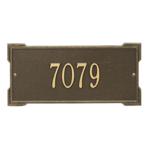 Rectangle Shape Address Plaque Named Roanoke with a Antique Brass Finish, Standard Wall with One Line of Text