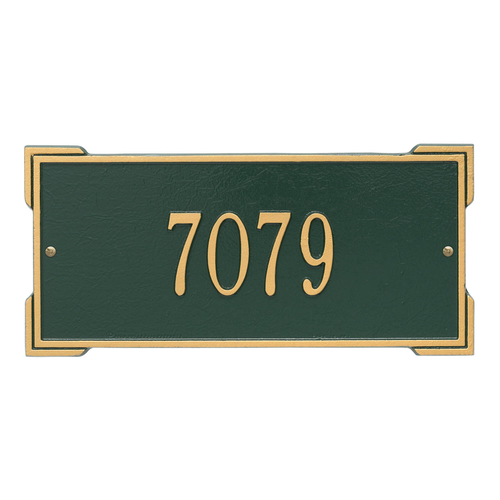 Rectangle Shape Address Plaque Named Roanoke with a Green & Gold Finish, Standard Wall with One Line of Text