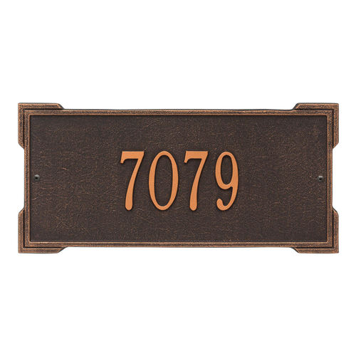 Rectangle Shape Address Plaque Named Roanoke with a Oil Rubbed Bronze Finish, Standard Wall with One Line of Text