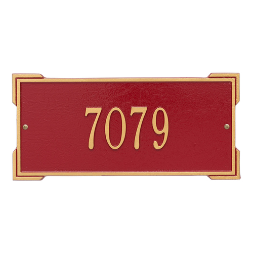 Rectangle Shape Address Plaque Named Roanoke with a Red & Gold Finish, Standard Wall with One Line of Text