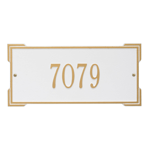Rectangle Shape Address Plaque Named Roanoke with a White & Gold Finish, Standard Wall with One Line of Text