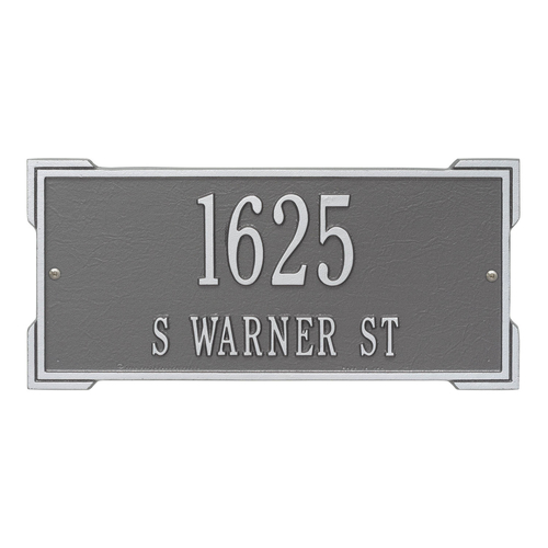 Rectangle Shape Address Plaque Named Roanoke with a Pewter & Silver Finish, Standard Wall with Two Lines of Text