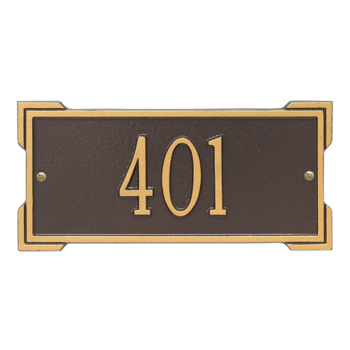 Rectangle Shape Address Plaque Named Roanoke with a Bronze & Gold Plaque Mini Wall with One Line of Text